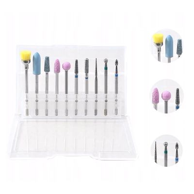 ZESTAW frezów frez diamentowych 10szt do paznokci